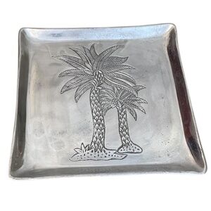 IHI India Square Aluminum Serving‎ Tray With Engraved Palm Trees,